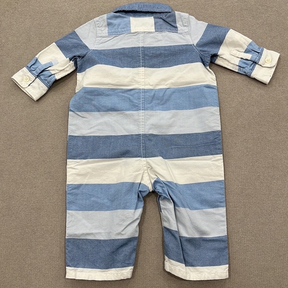 Striped Blue and White Baby Romper - Picture 2 of 5